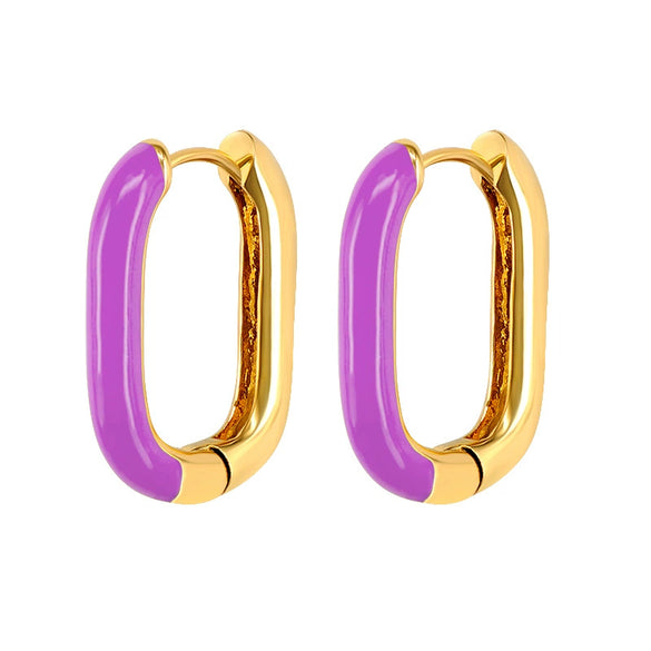 Women's Geometric Copper Earrings With Silver Needles Colorful Enamel Dripping Oil Fashion Ear Buckles