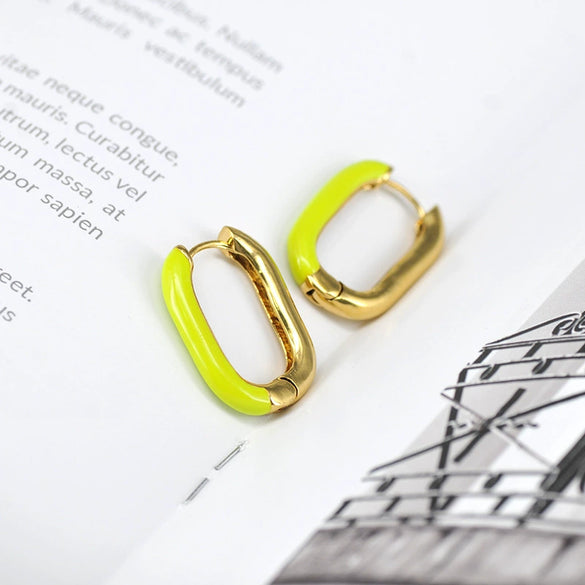 Women's Geometric Copper Earrings With Silver Needles Colorful Enamel Dripping Oil Fashion Ear Buckles
