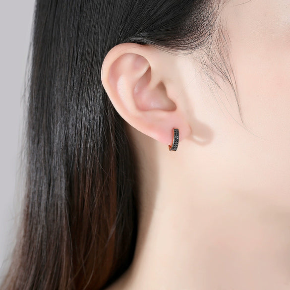 Women's Geometric Copper Earrings With Zircon Accents And Electroplated Doublerow Design Fashionable Office Jewelry