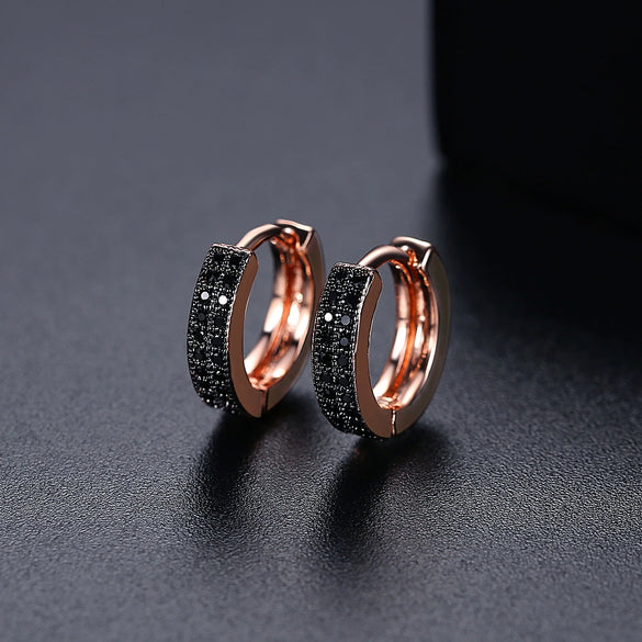 Women's Geometric Copper Earrings With Zircon Accents And Electroplated Doublerow Design Fashionable Office Jewelry