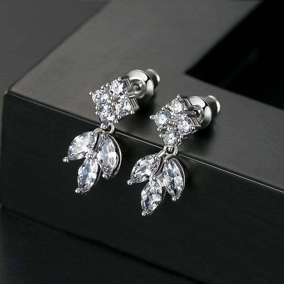 Women's Geometric Copper Earrings With Zircon Accents Electroplated Elegant Fashion Jewelry