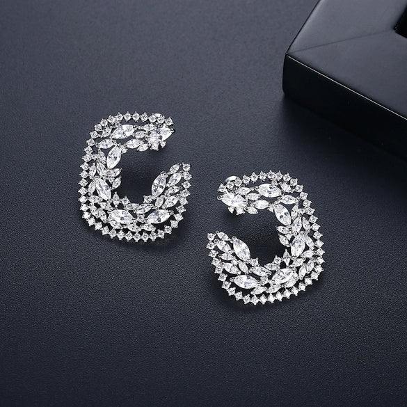 Women's Geometric Copper Earrings With Zircon Accents Electroplated Fashion Jewelry For Elegant Occasions