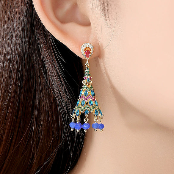 Women's Geometric Copper Earrings With Zircon Inlay And Electroplated Finish Simple Bellshaped Fashion Jewelry