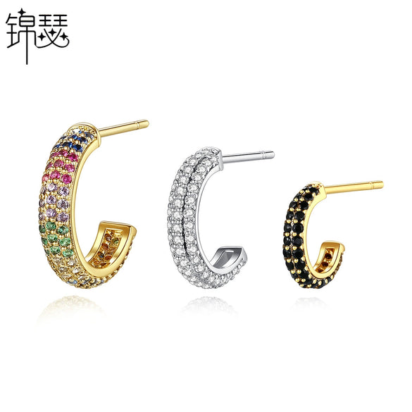 Women's Geometric Copper Earrings With Zircon Inlay Simple Fashion Jewelry For Everyday Wear
