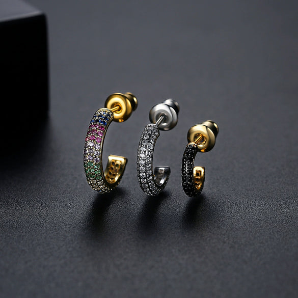 Women's Geometric Copper Earrings With Zircon Inlay Simple Fashion Jewelry For Everyday Wear
