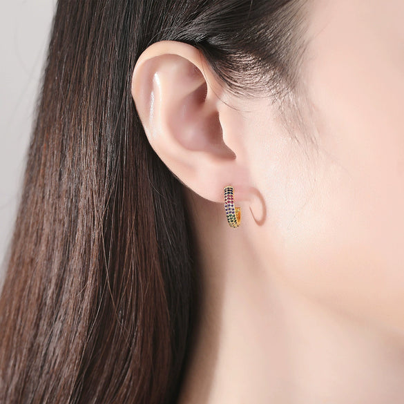 Women's Geometric Copper Earrings With Zircon Inlay Simple Fashion Jewelry For Everyday Wear
