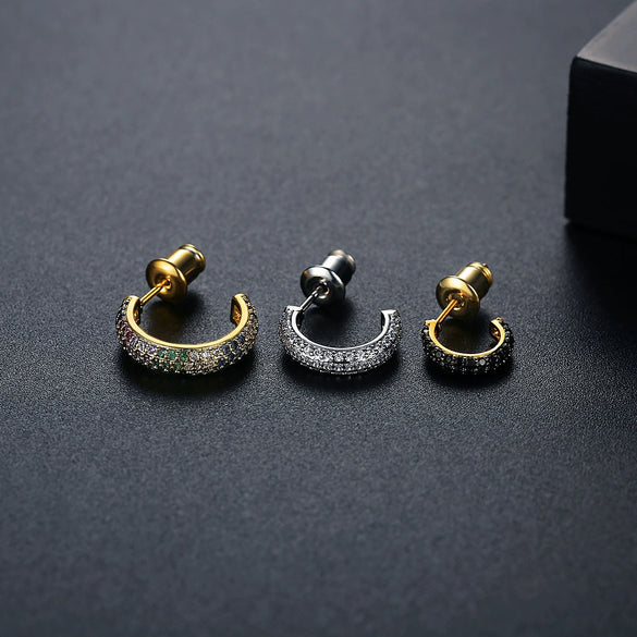 Women's Geometric Copper Earrings With Zircon Inlay Simple Fashion Jewelry For Everyday Wear