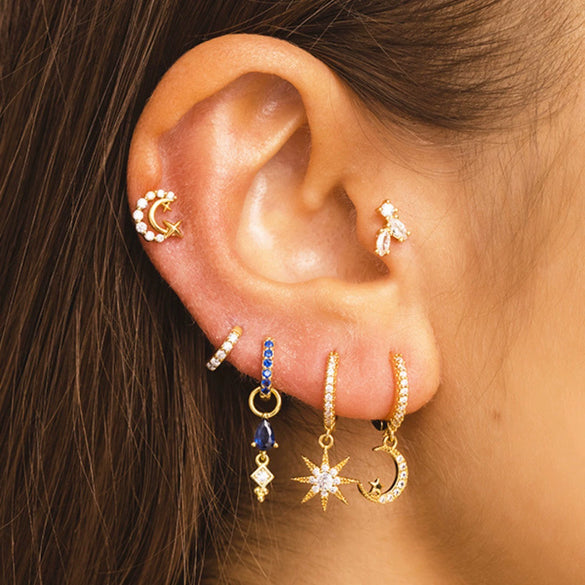 Women's Geometric Copper Earrings With Zirconia Inlay And Tassel Pendant