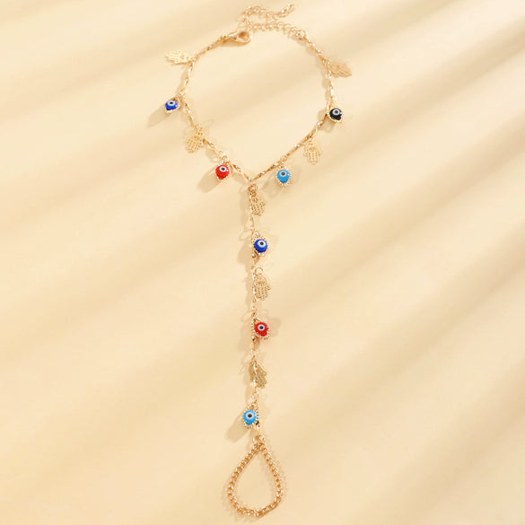 Women's Geometric Copper Electroplated Eye Pendant Finger Bracelet Jewelry