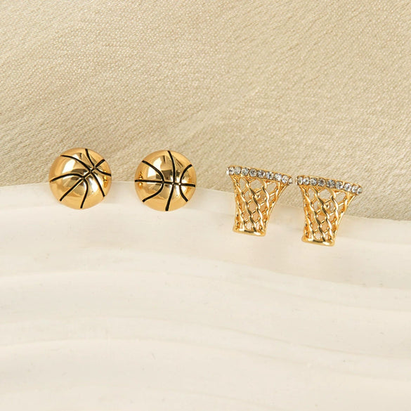 Women's Geometric Copper Electroplated Sports Earrings Football And Rugby Style Niche Fashion Elegant Everyday Jewelry
