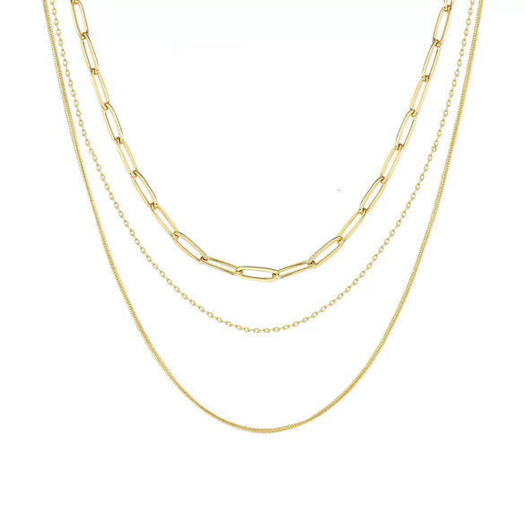 Women's Geometric Copper Layered Chain Necklace With Cubic Zirconia Chic Electroplated Jewelry