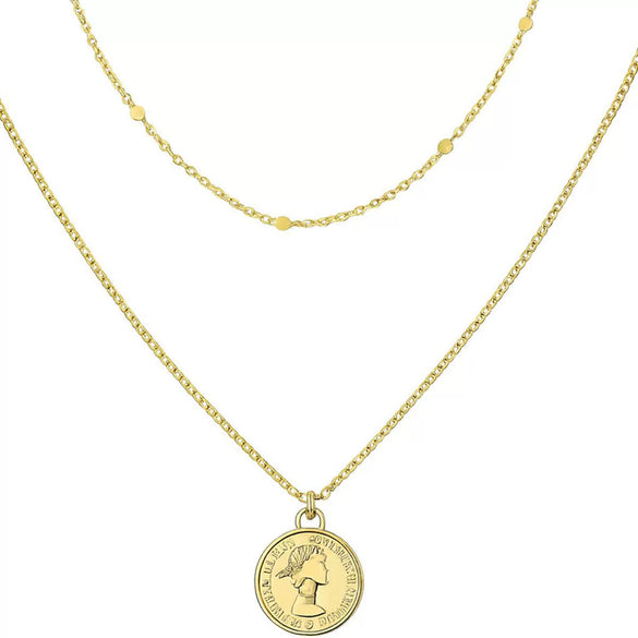 Women's Geometric Copper Layered Chain Necklace With Cubic Zirconia Chic Electroplated Jewelry
