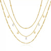 Women's Geometric Copper Layered Chain Necklace With Cubic Zirconia Chic Electroplated Jewelry