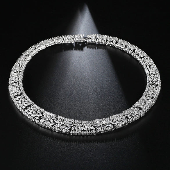 Women's Geometric Copper Necklace Set With Zircon Accents Electroplated Handmade Chain Fashion Jewelry For Wedding Wear Wholesale