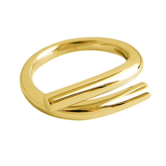 Women’s Geometric Copper Open Crossover Ring Bracelet With Electroplated Finish Elegant Creative Interlaced Split Design