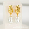 Women's Geometric Copper Pearl Stud Earrings With Gold Plating Retro Style Jewelry Accessories