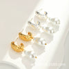 Women's Geometric Copper Pearl Stud Earrings With Gold Plating Retro Style Jewelry Accessories