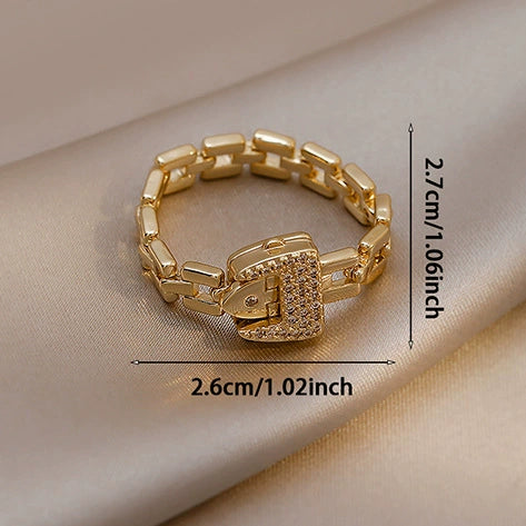 Women's Geometric Copper Ring With Electroplating Treatment Antifading Niche Design Light Luxury Style