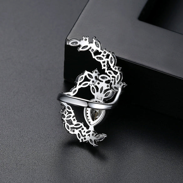 Women's Geometric Copper Ring With Zircon Inlay Electroplated Finish Exaggerated Statement Design And Adjustable Open Band