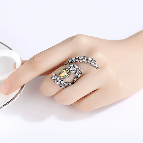 Women's Geometric Copper Ring With Zircon Inlay Electroplated Finish Exaggerated Statement Design And Adjustable Open Band