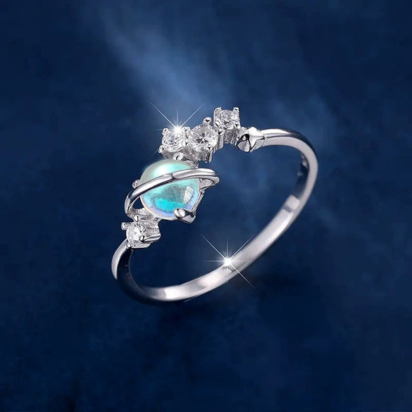 Women's Geometric Copper Ring With Zirconia And Imitation Moonstone Cosmic Style