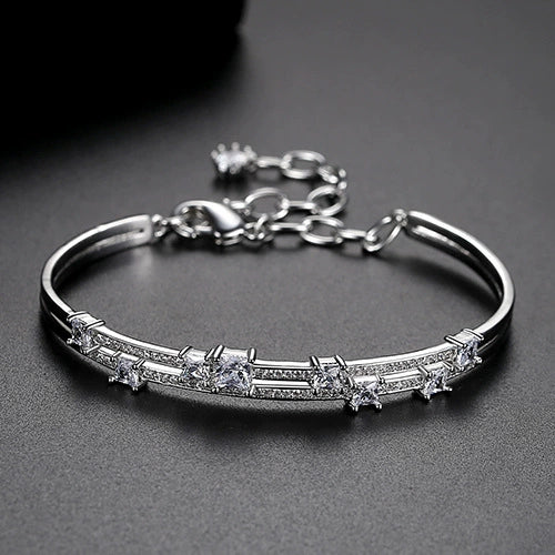 Women's Geometric Copper Zircon Bracelet With Electroplated Finish Versatile Fashion Jewelry
