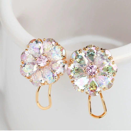Women's Geometric Copper Zircon Clipon Earrings With Electroplated Finish Wholesale Fashion Jewelry