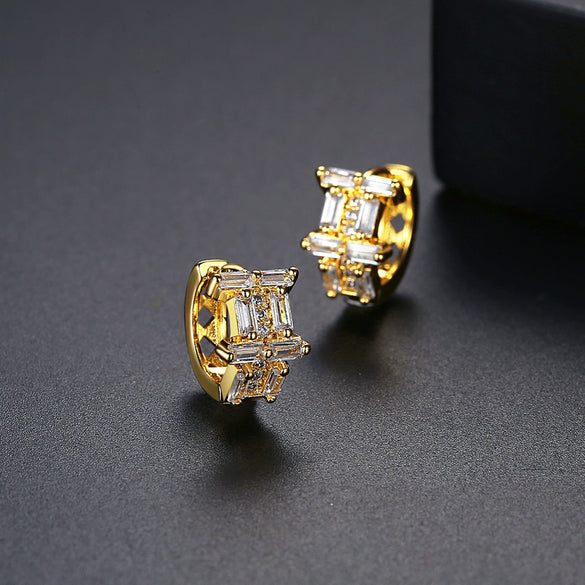 Women's Geometric Copper Zircon Ear Cuff Earrings With Electroplated Finish Simple Elegant Fashion Jewelry