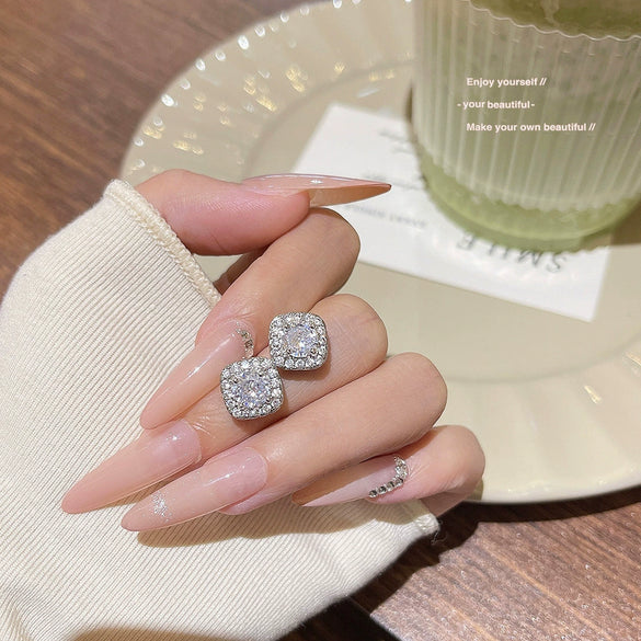 Women's Geometric Copper Zircon Earrings Light Luxury Niche Exquisite Simple Highend