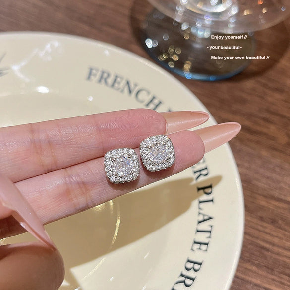 Women's Geometric Copper Zircon Earrings Light Luxury Niche Exquisite Simple Highend