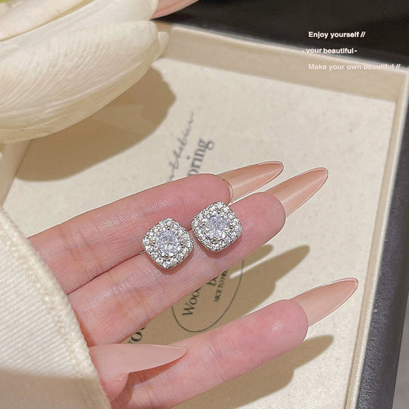 Women's Geometric Copper Zircon Earrings Light Luxury Niche Exquisite Simple Highend