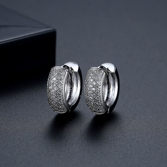 Women's Geometric Copper Zircon Earrings With Electroplated Finish Light Luxury Fashion Jewelry For Everyday Wear