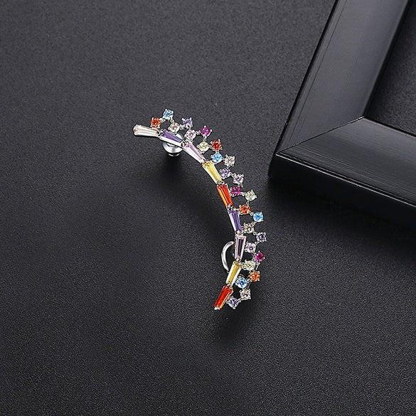 Women's Geometric Copper Zircon Microinlaid Electroplated Singlesided Dangle Ear Clip Earrings