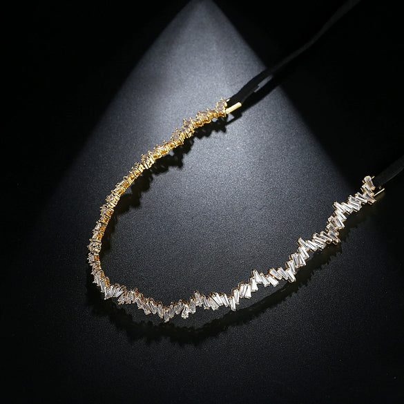 Women's Geometric Copper Zircon Necklace With Electroplated Finish And Ribbon Chain For Wedding And Formal Occasions