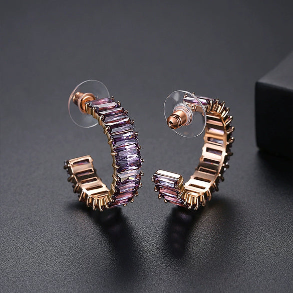 Women's Geometric Copper Zircon Statement Earrings With Electroplated Finish Fashion Jewelry