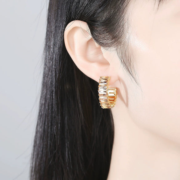 Women's Geometric Copper Zircon Statement Earrings With Electroplated Finish Fashion Jewelry