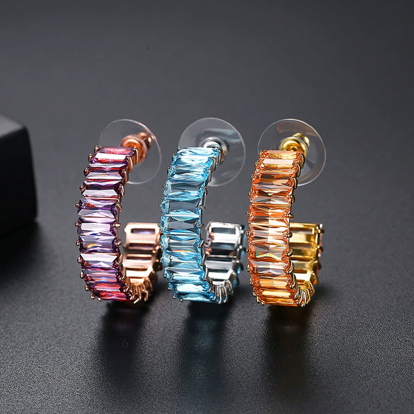 Women's Geometric Copper Zircon Statement Earrings With Electroplated Finish Fashion Jewelry