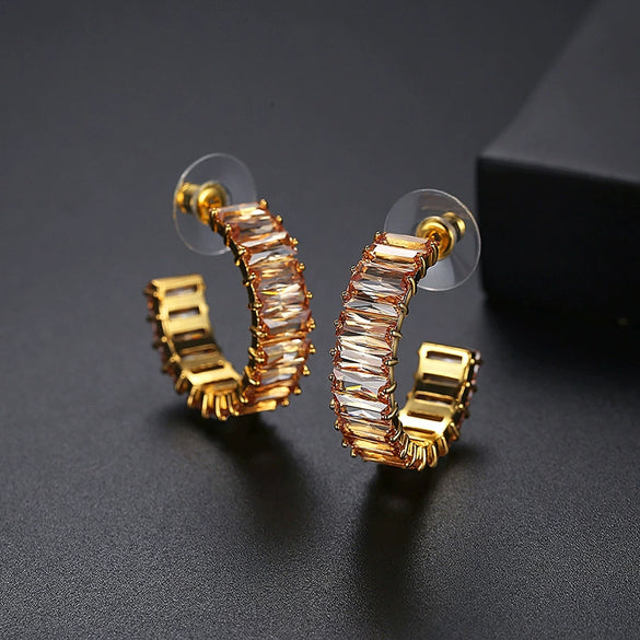 Women's Geometric Copper Zircon Statement Earrings With Electroplated Finish Fashion Jewelry