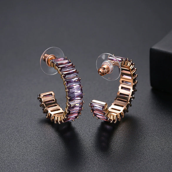 Women's Geometric Copper Zircon Statement Earrings With Electroplated Finish Fashion Jewelry