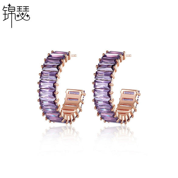 Women's Geometric Copper Zircon Statement Earrings With Electroplated Finish Fashion Jewelry