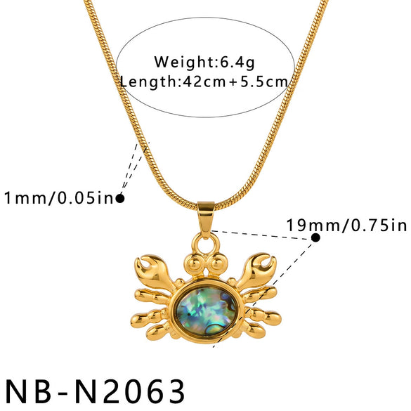 Women's Geometric Crab Pendant Necklace Stainless Steel With Shell Inlay And Gold Plated Finish Elegant Fashion Jewelry