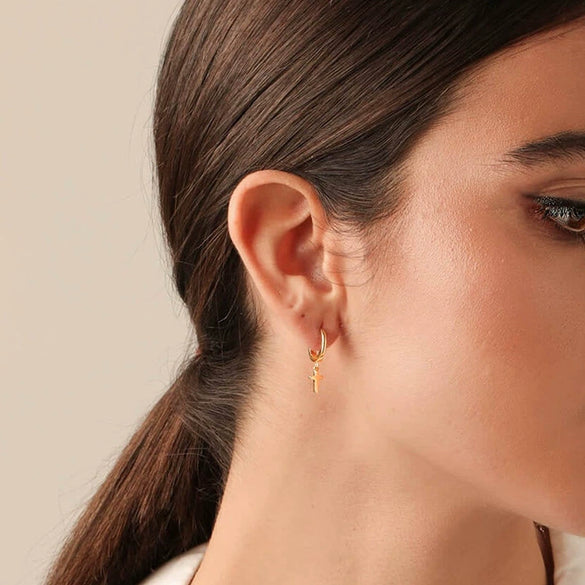 Women's Geometric Cross Earrings With Silver Needle And Copper Electroplated Punk Trend Style