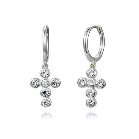 Women's Geometric Cross Earrings With Silver Needle And Copper Round Zircon Electroplated Fashion Jewelry