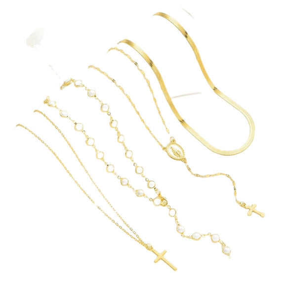 Women's Geometric Cross Pearl Necklace With Zinc Alloy Sweater Chain Tassel Detail Electroplated Light Luxury Layered Jewelry