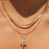 Women's Geometric Cross Pendant Layered Necklace Set With Electroplated Alloy Collarbone Chains