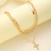 Women's Geometric Cross Pendant Layered Necklace Set With Electroplated Alloy Collarbone Chains