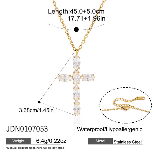 Women's Geometric Cross Pendant Necklace In Stainless Steel With Pvd Vacuum Gold Plating And Lobster Clasp