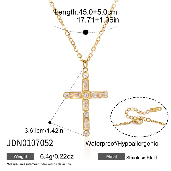 Women's Geometric Cross Pendant Necklace In Stainless Steel With Pvd Vacuum Gold Plating And Lobster Clasp