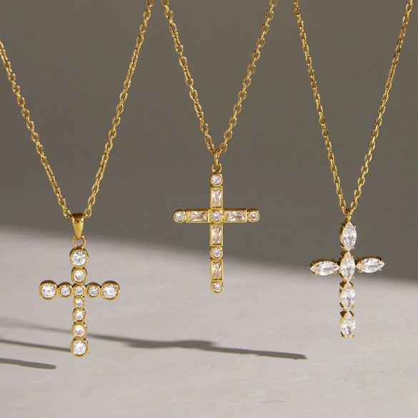 Women's Geometric Cross Pendant Necklace In Stainless Steel With Pvd Vacuum Gold Plating And Lobster Clasp