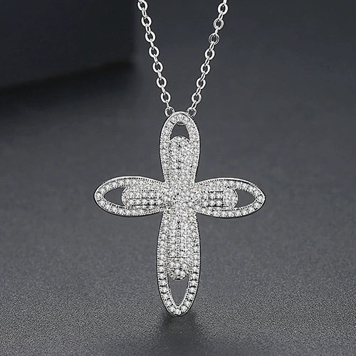 Women's Geometric Cross Pendant Necklace With Copper And Zircon Inlay Electroplated Fashion Jewelry